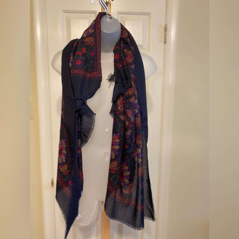 NWOT Strawbridge Clothier - Italian navy/wine/red/purple/tan long wrap/scarf